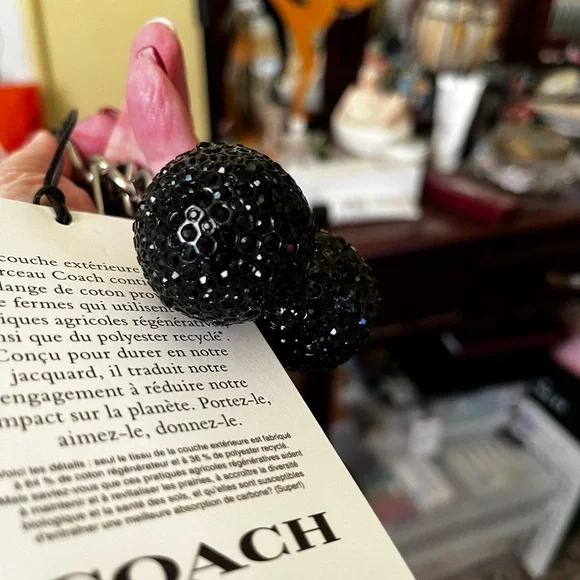 Coach Black Crystal Cherry Bag Charm/Keychain - Picture 5 of 13